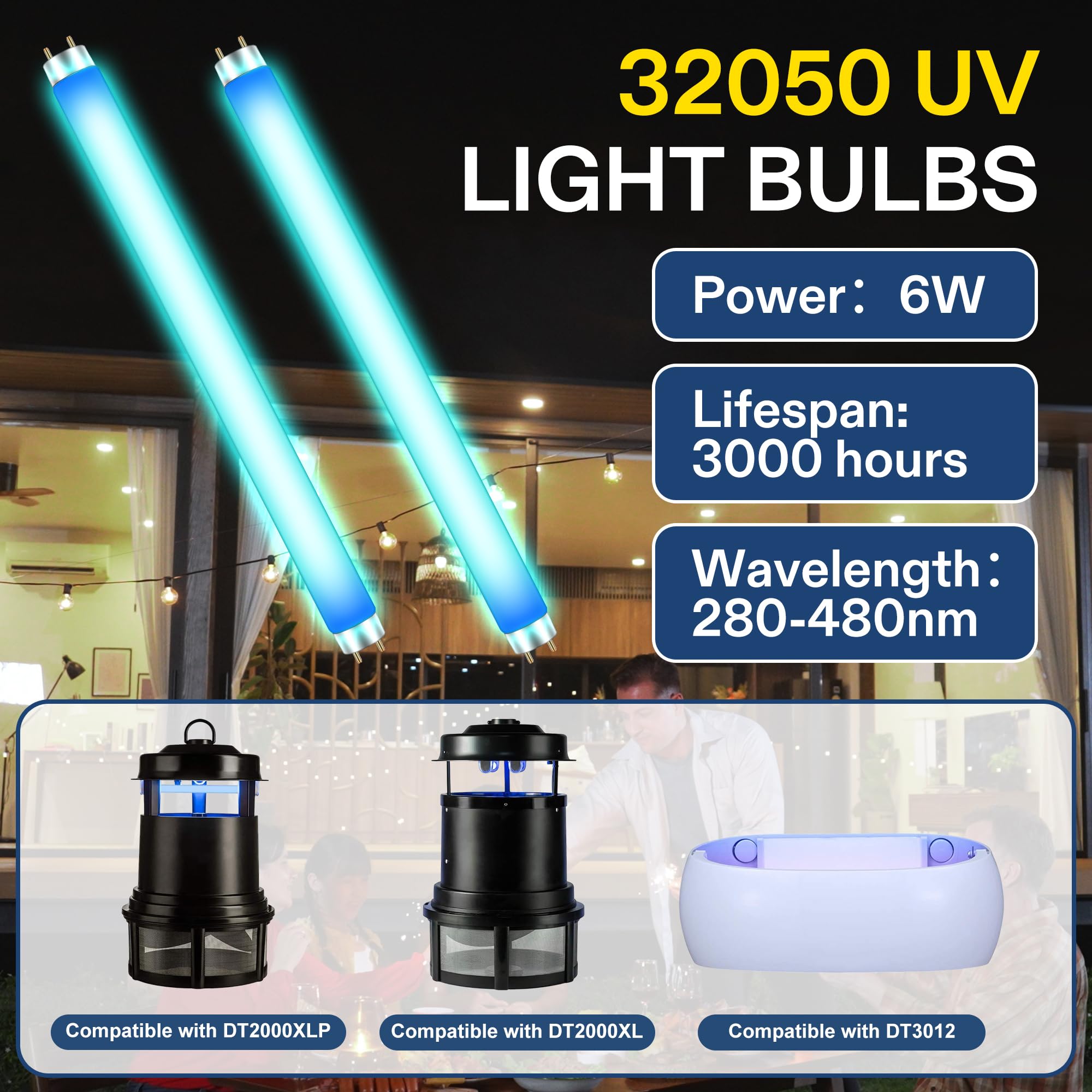Qualirey 32050 Lampadina di ricambio per kit di attrattori per zanzare, compatibile con DynaTrap DT2000XL/XLP DT3012, tubo fluorescente UV T5 da 6 W, trappola per esche antizanzare, alta velocità di