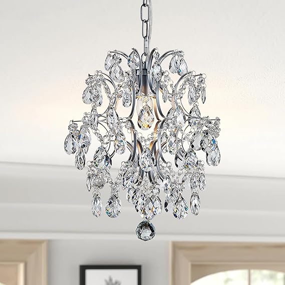 BESTIER Bestier Zilveren moderne hanger Kroonluchter Kristal Regendruppel Verlichting Plafondlamp Armatuur Lamp voor Eetkamer Badkamer Slaapkamer Woonkamer 1 E27 Lampen vereist D32cm x H40cm