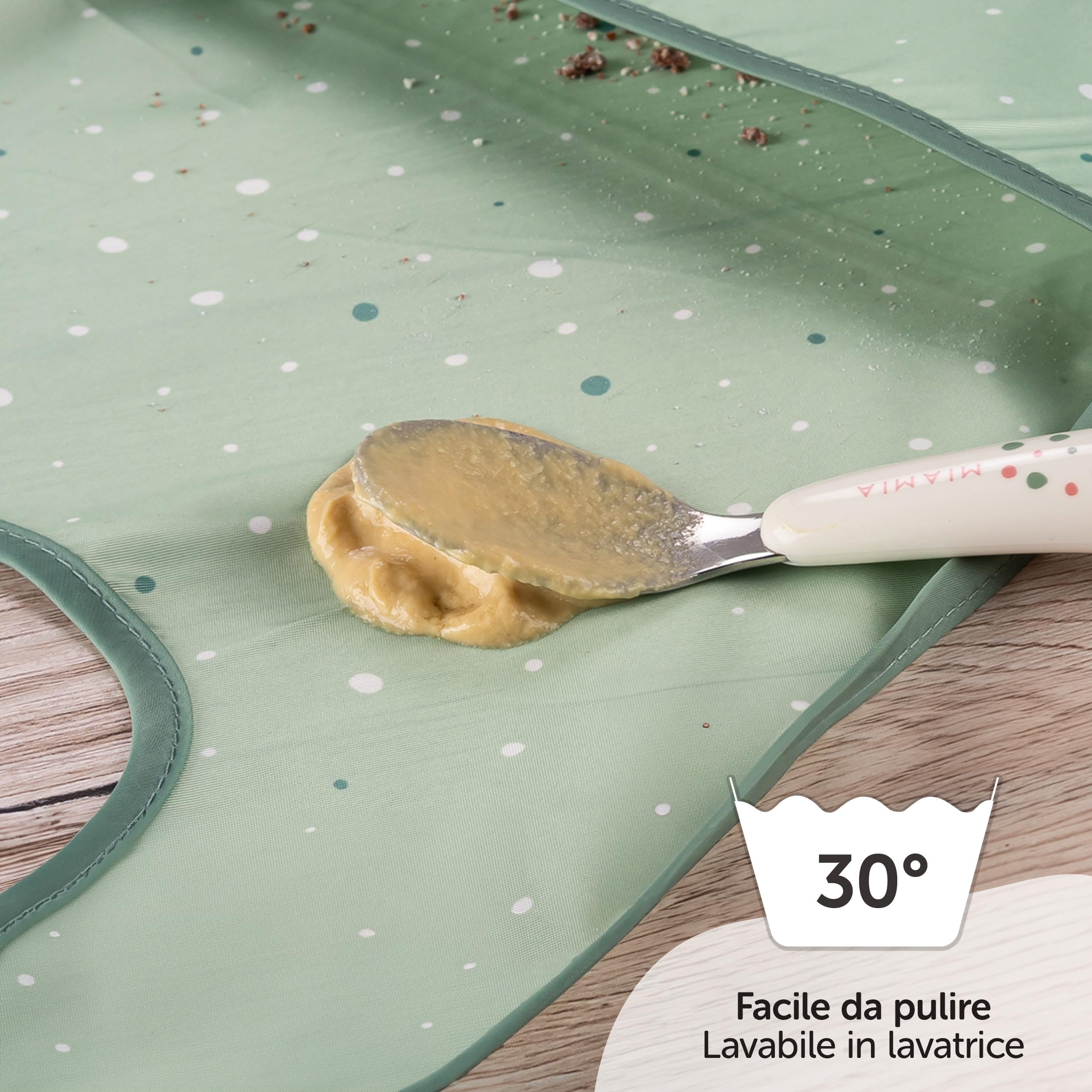 MiaMia Bavaglini Neonato Impermeabili 5pz Bavette con Tasca Chiusura a Strappo Testato OekoTex 100 Lavabile Verde