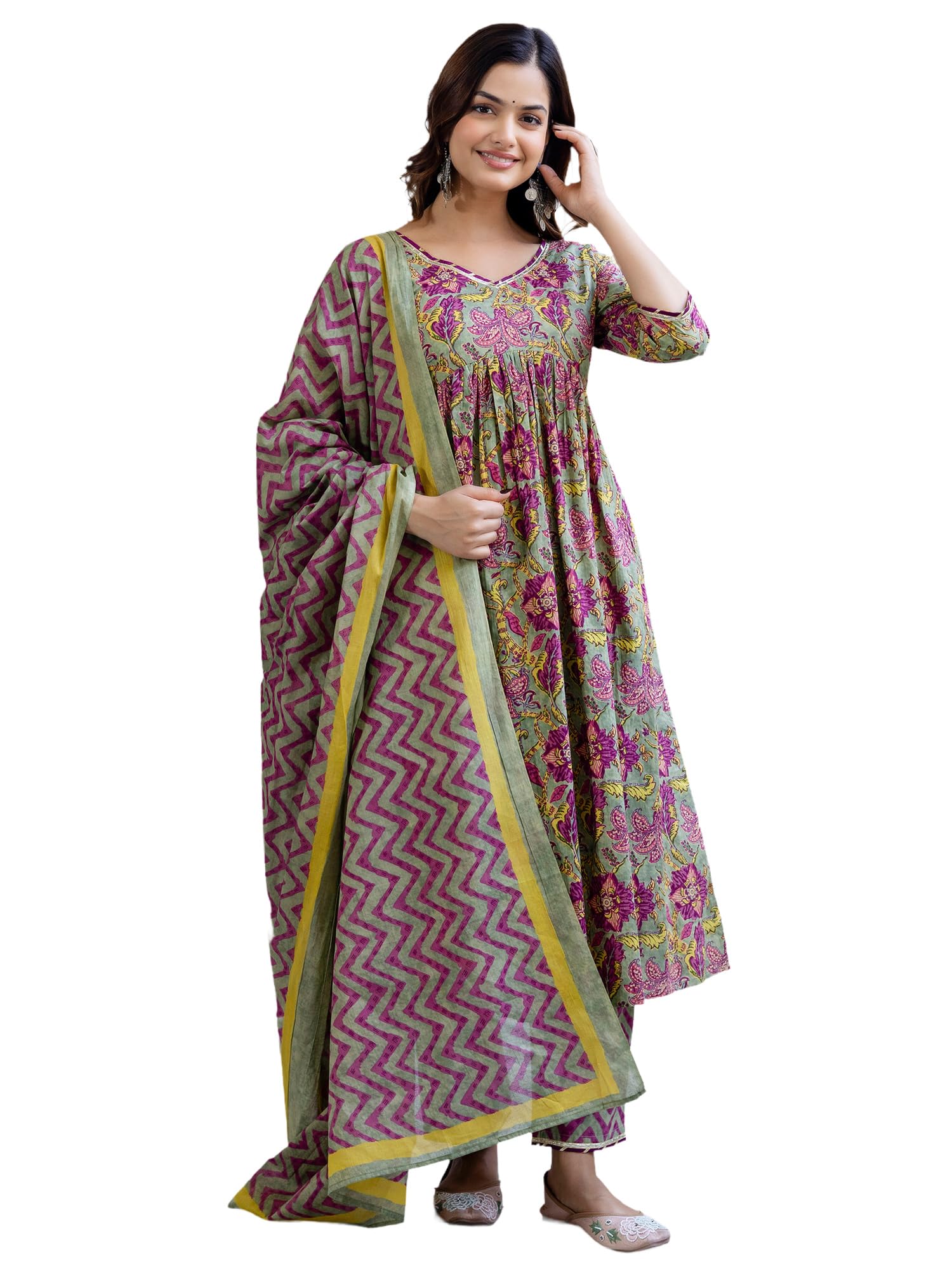 indo era Women Pure Cotton Kurta Set with Dupatta | Festive Suit Set, 9893-picture-51
