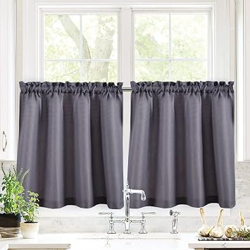 Valea Home Waffle Weave Textured Half Window Tier Curtains for Kitchen Water Repellent Window Covering Bathroom Short Curtains, 72" x 24", Grey, Set of 2