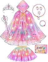 Light Up Unicorn Princess Cape & Tutu Dress Up Costume Set with Crown Wand for Girls 3-6