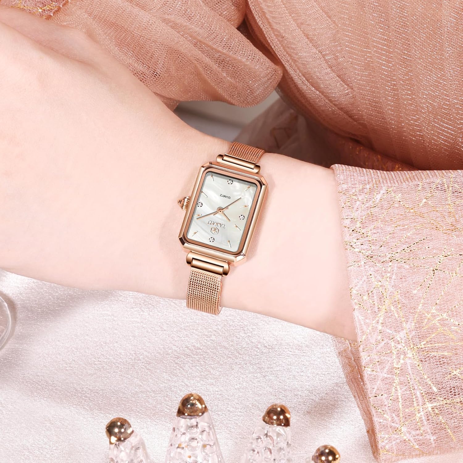 Women's Square Watch Mesh Bracelet Stainless Steel Rectangular Dress Watches for Women Fashion Business Analog Quartz Ladies Small Wrist Watch - Image 6