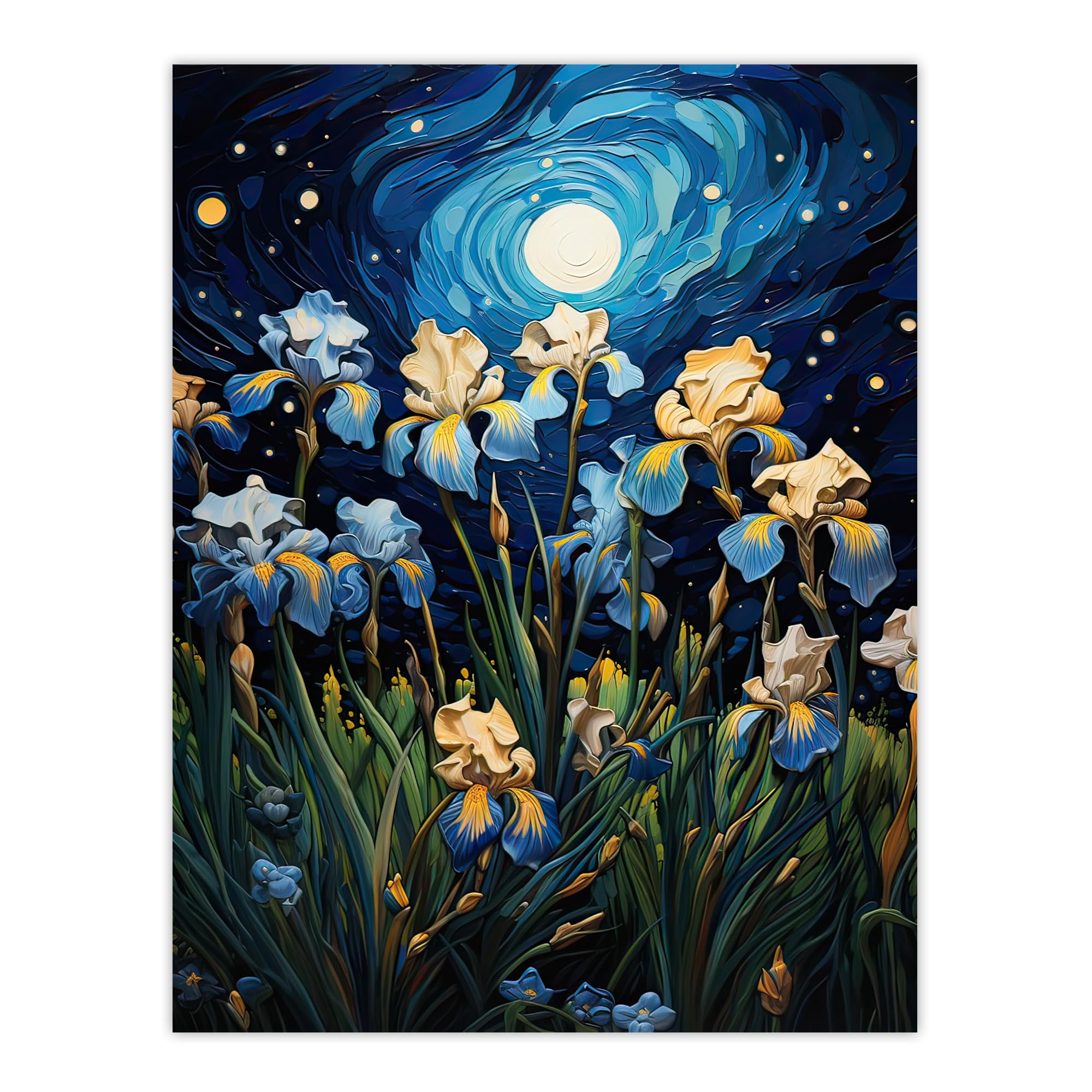 Artery8 Ethereal Iris Flower Meadow Blooms Moonlight Extra Large XL Wall Art Poster Print