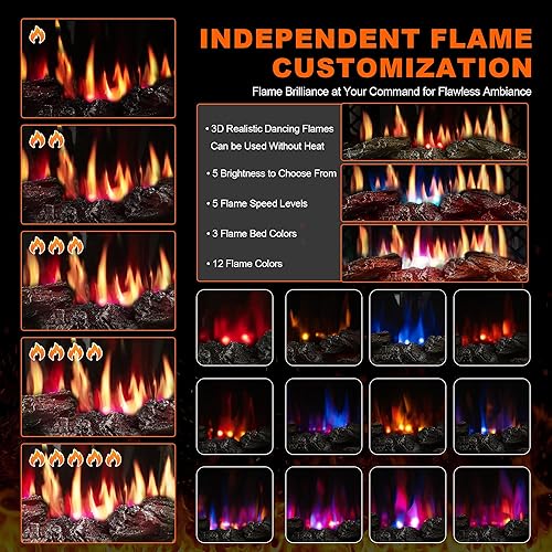Miniatura 3 de RealSmart Calentador eléctrico de chimenea, calentador independiente con efecto de llama realista 3D, protección de seguridad contra