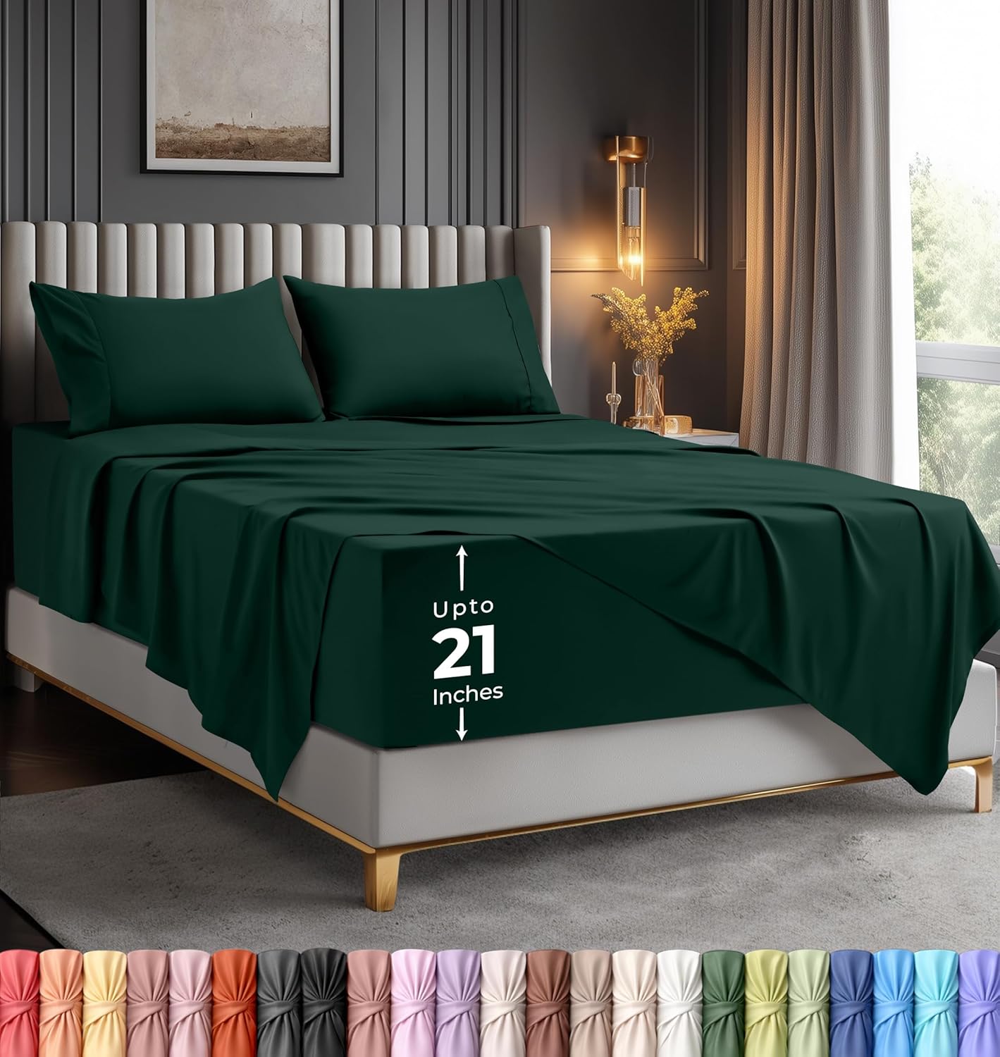 Utopia Bedding Queen Size Extra Deep Pocket Sheet Set – Fits Mattresses Up to 21 inches – Cooling, Soft & Breathable – Oeko-Tex 4 Piece Bed Sheets (Emerald)