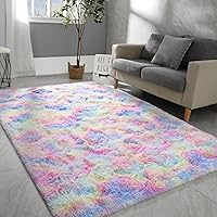 Vista 25 de Hutha - Alfombras grandes de 4 x 6 pies para sala de estar, alfombra súper suave y moderna de pelo largo para dormitorio, alfombras de felpa blanco