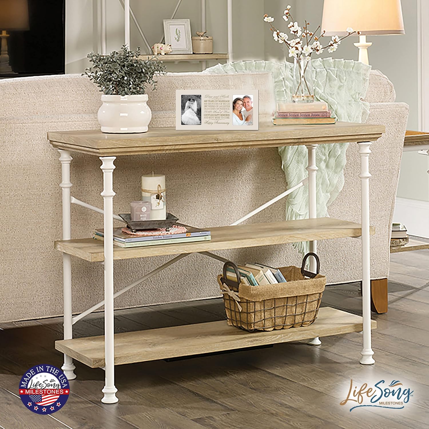 LifeSong Milestones Personalized 40 Year her him Couple Custom Engraved Wedding Celebration for Husband Wife Girlfriend Boyfriend Photo Frame Holds Two 4x6 Photos (Ivory)