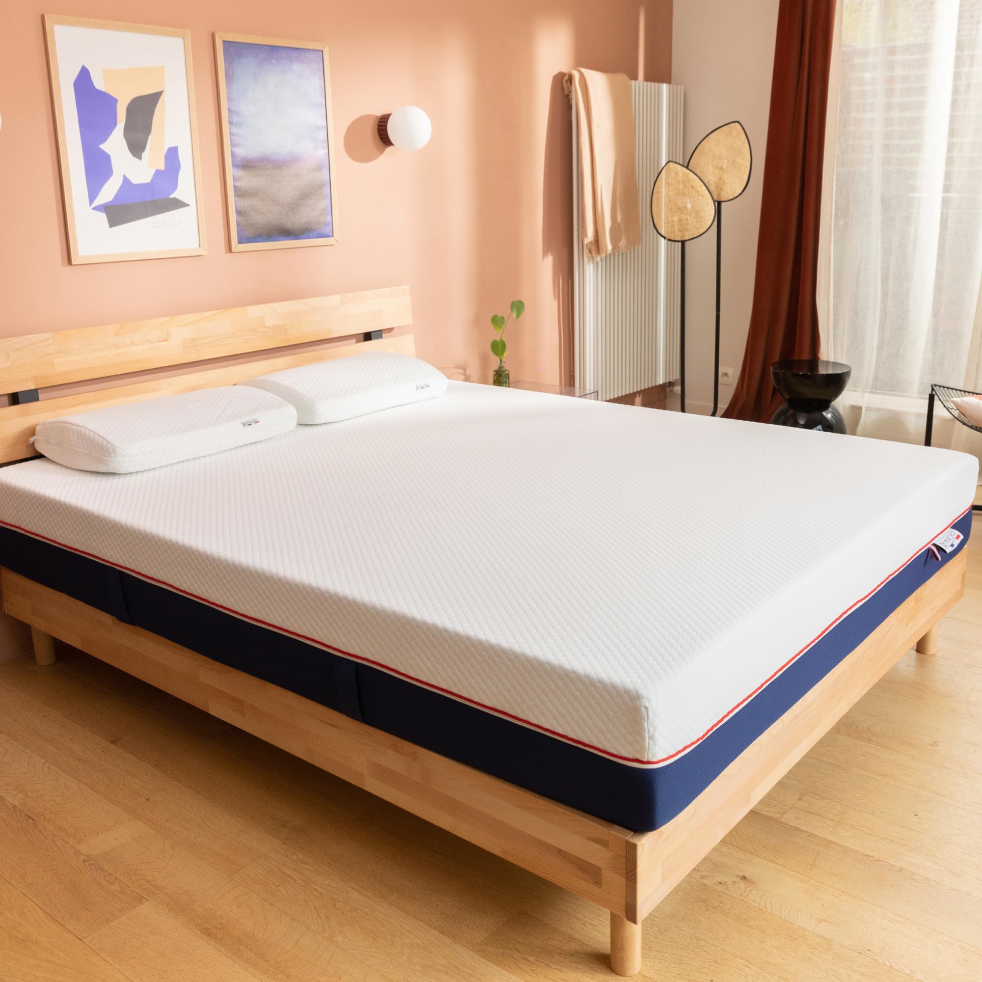 PERCKO - Matelas Hybride Premium - Soulage Le Mal de Dos - Soutien Ferme et Accueil Moelleux - Technologie Française - 6 Couches Fermes - 140x200 cm - Blanc