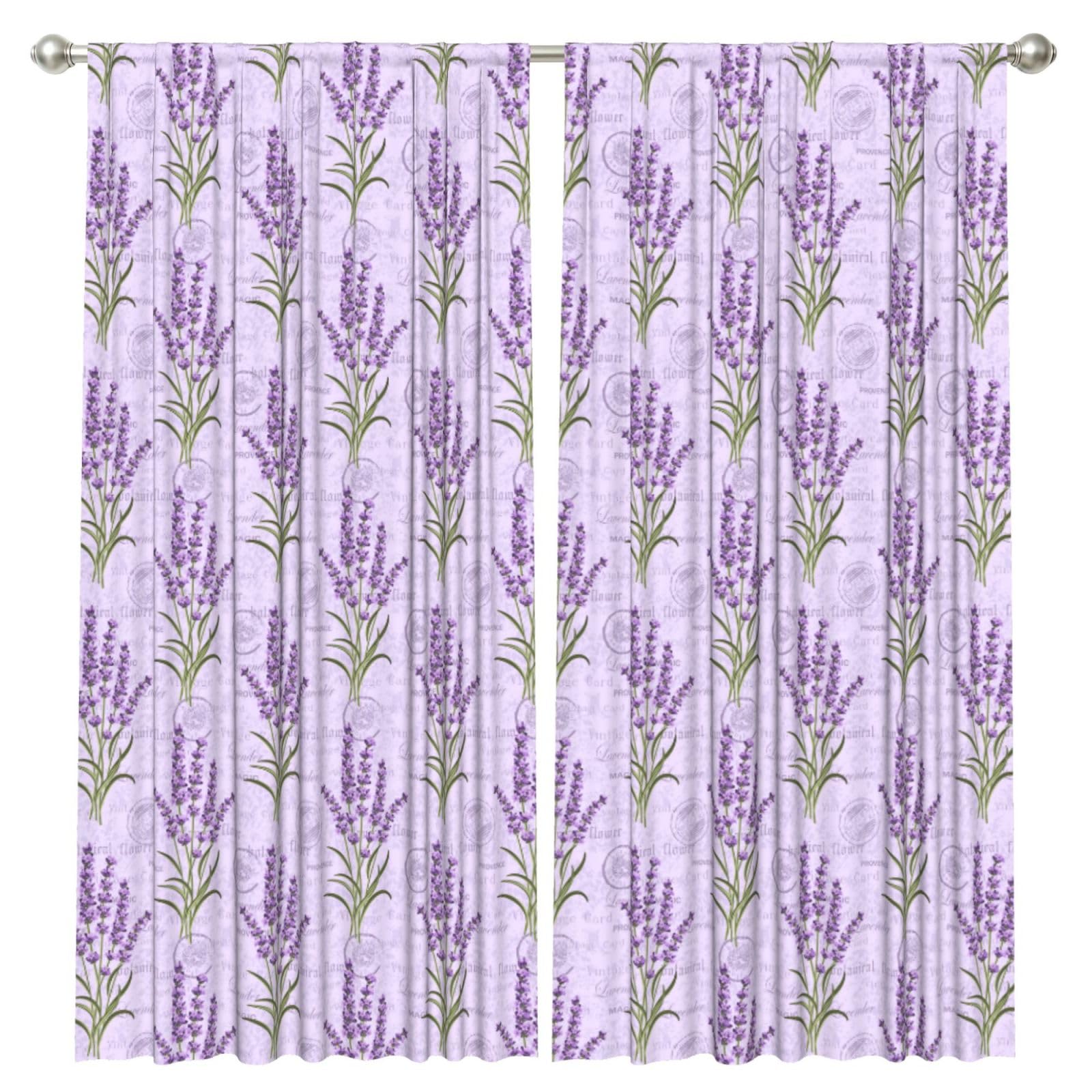 InOmak Lavender Stamp, 2 Panels Window Curtains 52 x 84 Inch Blackout Curtains for Living Room Bedroom