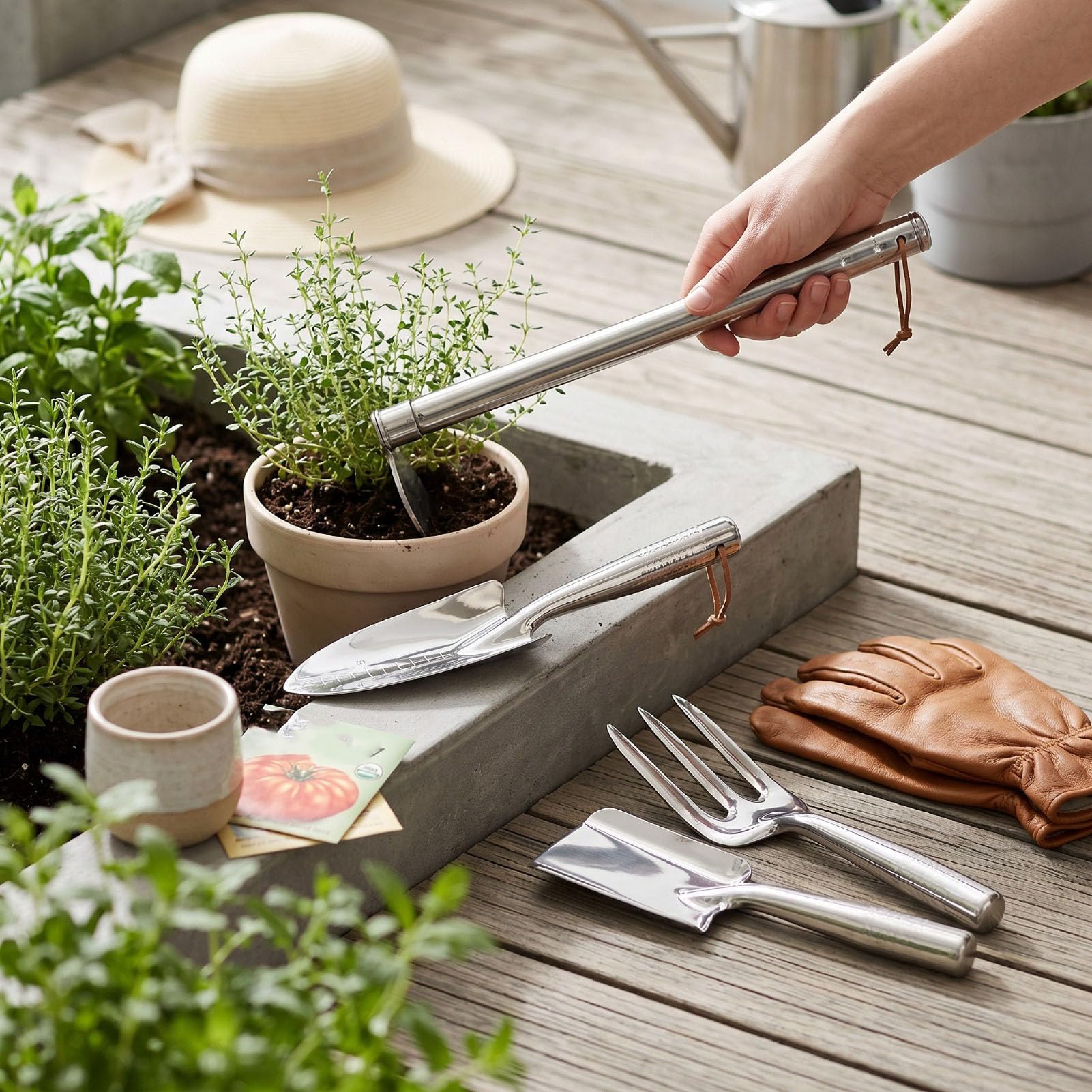 Garosa Set di 4 Attrezzi da Giardino in Acciaio Inossidabile con Manici Ergonomici Antiscivolo per Scavare, Diserbare, Piantare, Coltivare