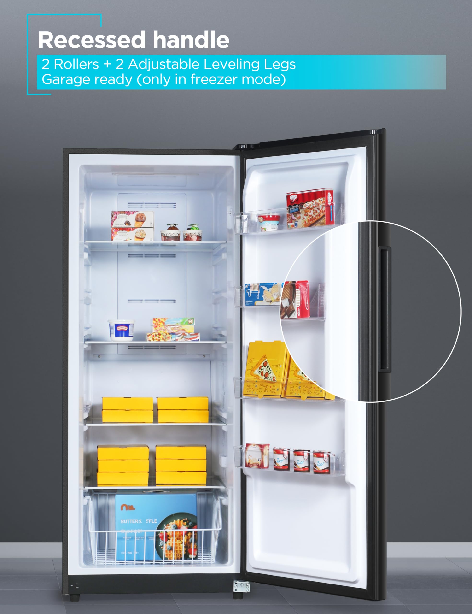 Black+Decker 17 Cu. Ft. Convertible Freezer Refrigerator, Upright Freezer With Glass Shelves, Energy Star Rated, Frost Free, Buc1700xb, Black on Fridge.com - View 6