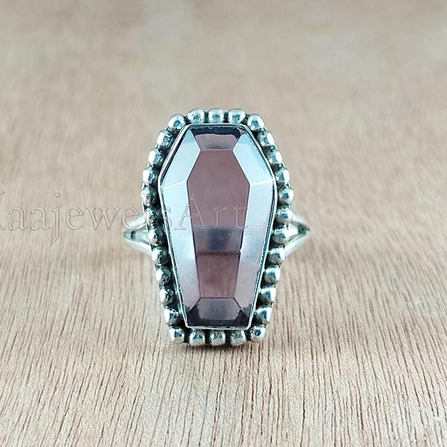 Coffin Gemstone Ring for Women, 925 Sterling Silver Statement Jewelry, Handmade Boho Vintage Promise Ring Gift