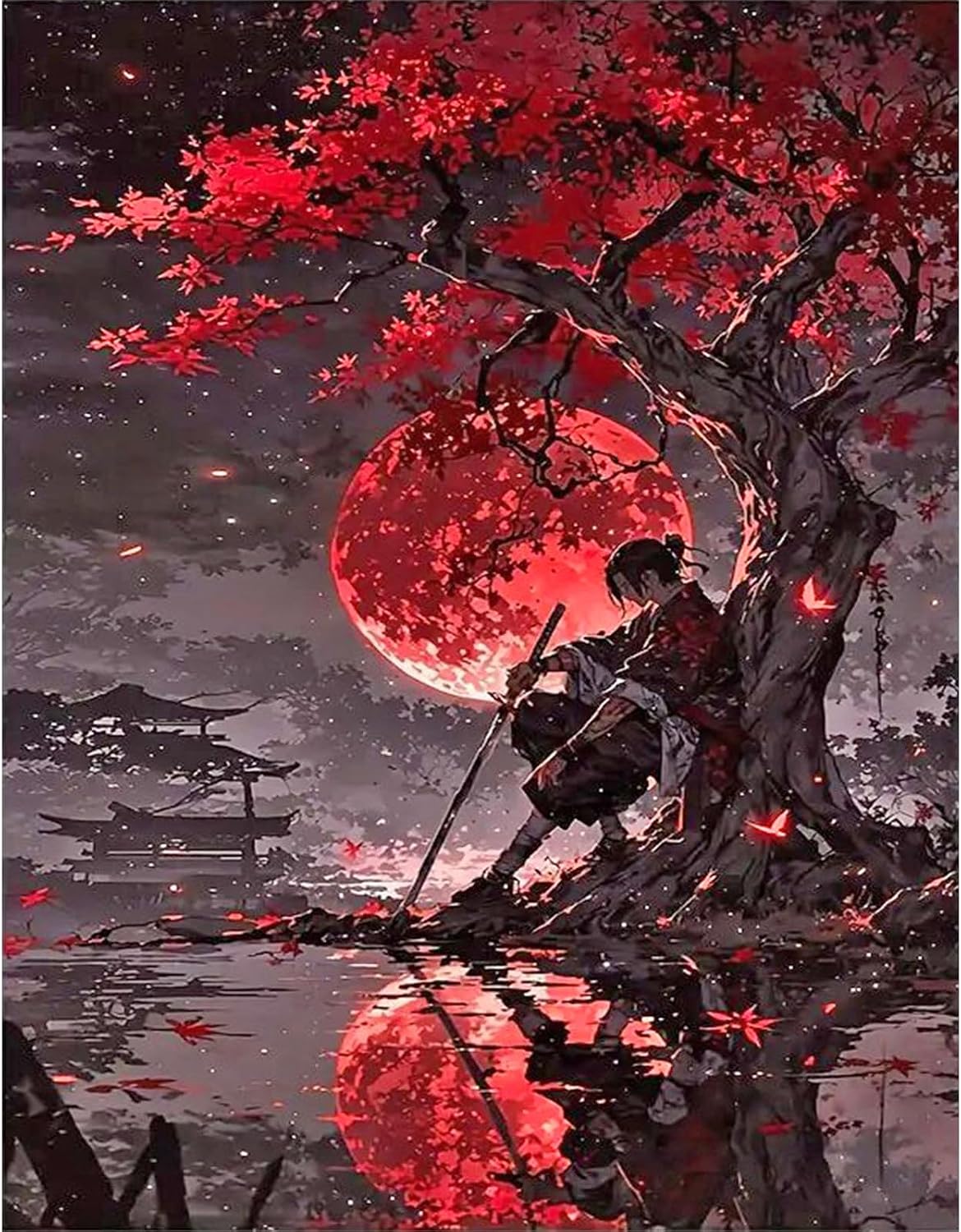 GLIDIAM 40 x 50 cm Diamond Painting Samurai Japan Diamond Painting Pictures Ninja Shogun DIY Full Drill Crafts Adults Mosaic Embroidery Cross Stitch Gift for Wall Decoration Living Room Bedroom