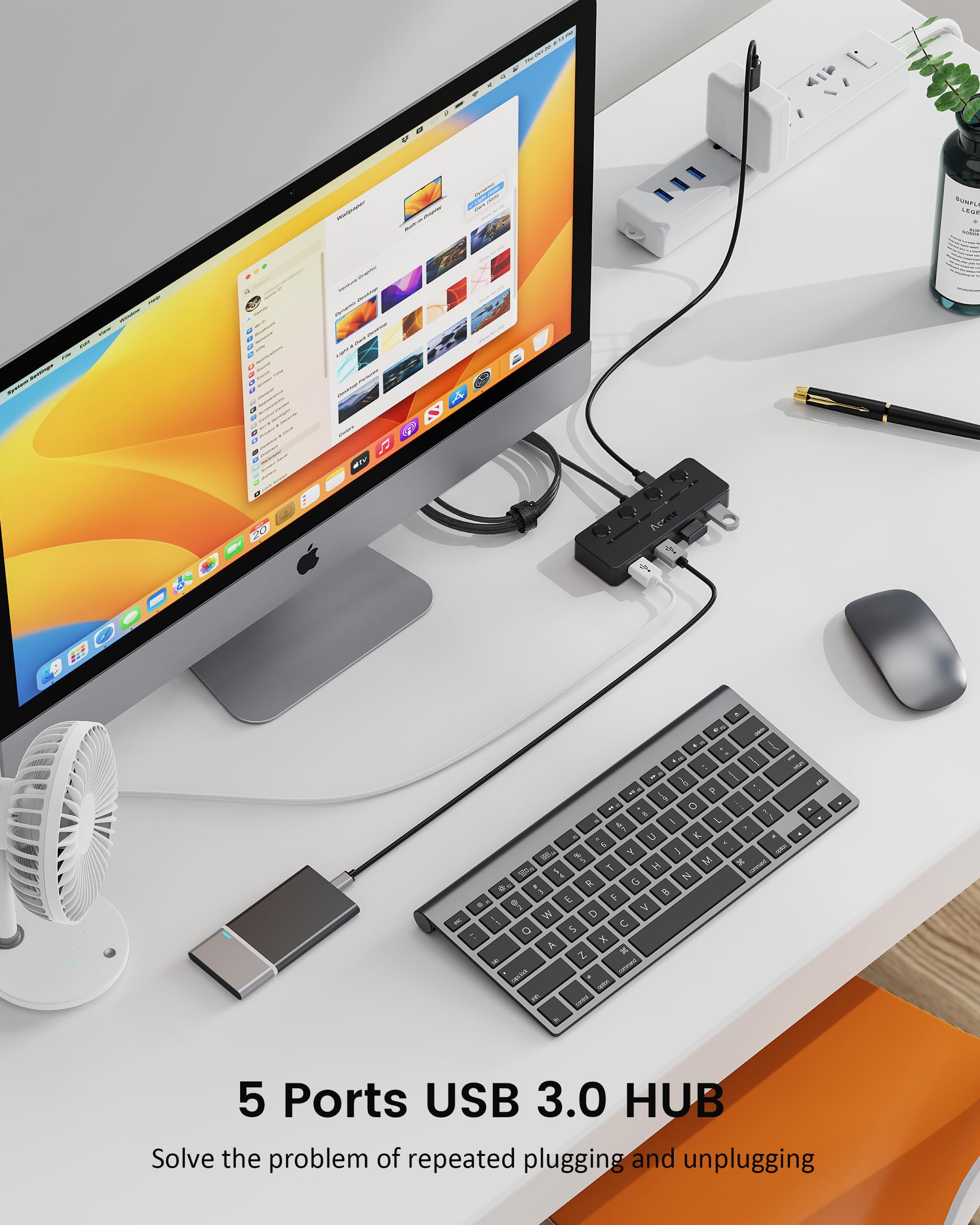 Aceele Sdoppiatore Hub USB 3.0 a 4 Porte con Interruttori LED On/Off Individuali, Ciabatta Multipresa USB con Cavo Lungo 120cm Adattatore USB a Porte Multiple per Laptop, MacBook, PS4/PS5 e Altro
