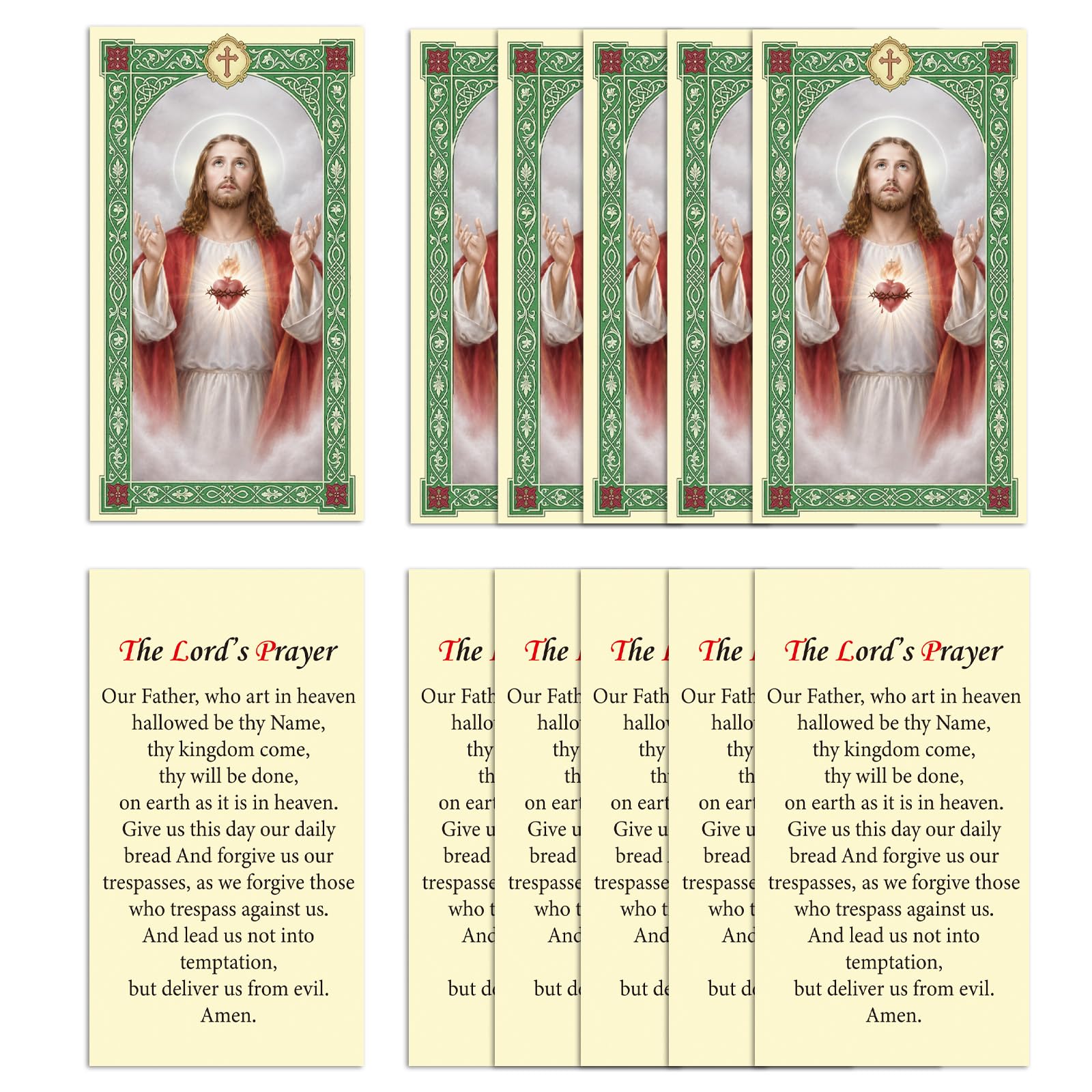 ESNOY 10 Pack Sacred Heart of Jesus Prayer Cards – Catholic Sagrado Corazón de Jesús The Protector – Holy Card with The Lords Prayer
