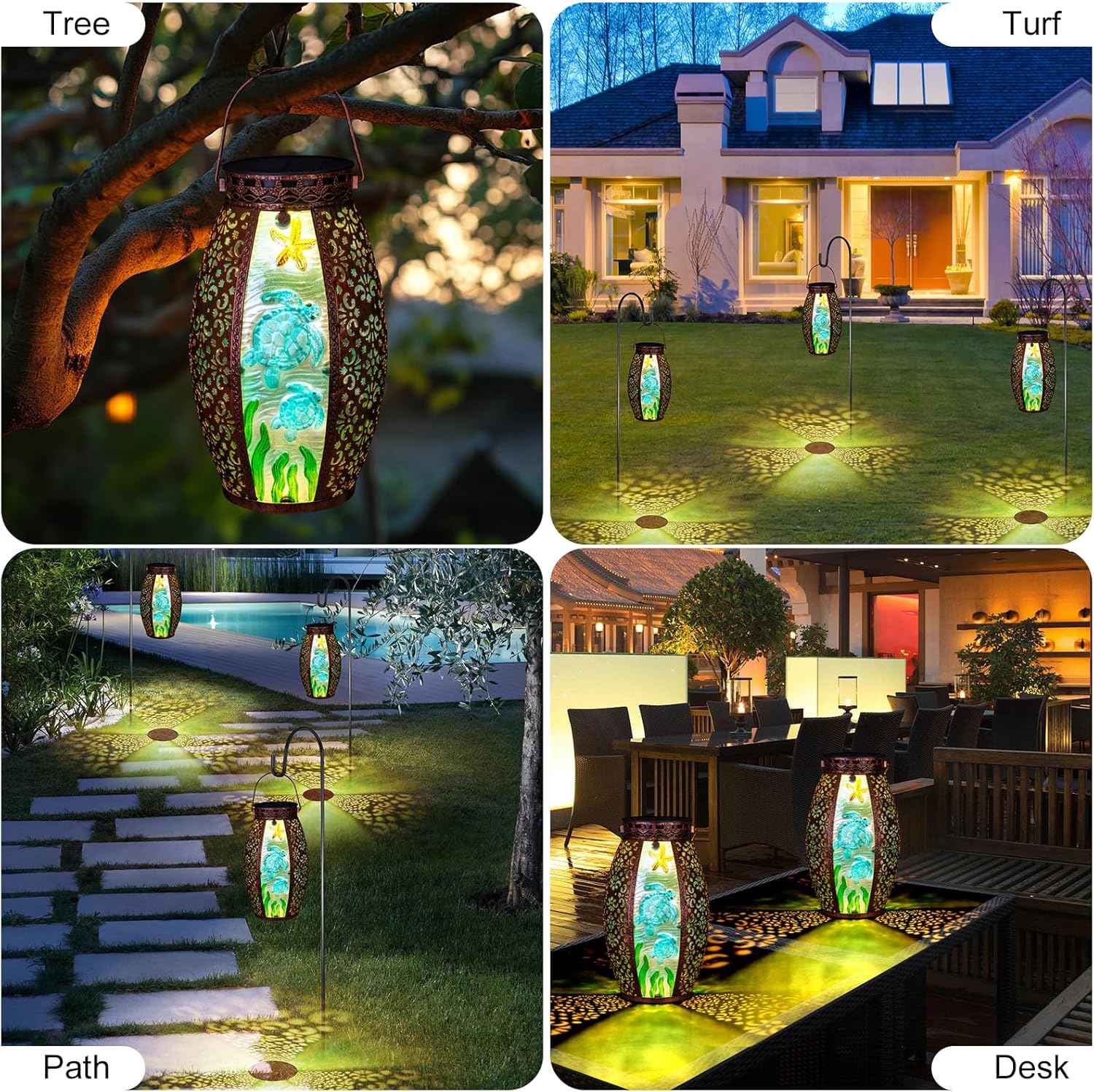Outdoor Solar Lantern-Waterproof Turtles Hanging Metal Decorative Lights for Patio Table Garden Pathway Yard with Super Bright Warm White LED,Large Solar Panels