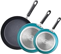 Cook N Home 3-Piece Nonstick Frying Pan Set, 8/9.5/11 Inch Skillets, Induction Compatible Turquoise - Even Heat, Easy Clean
