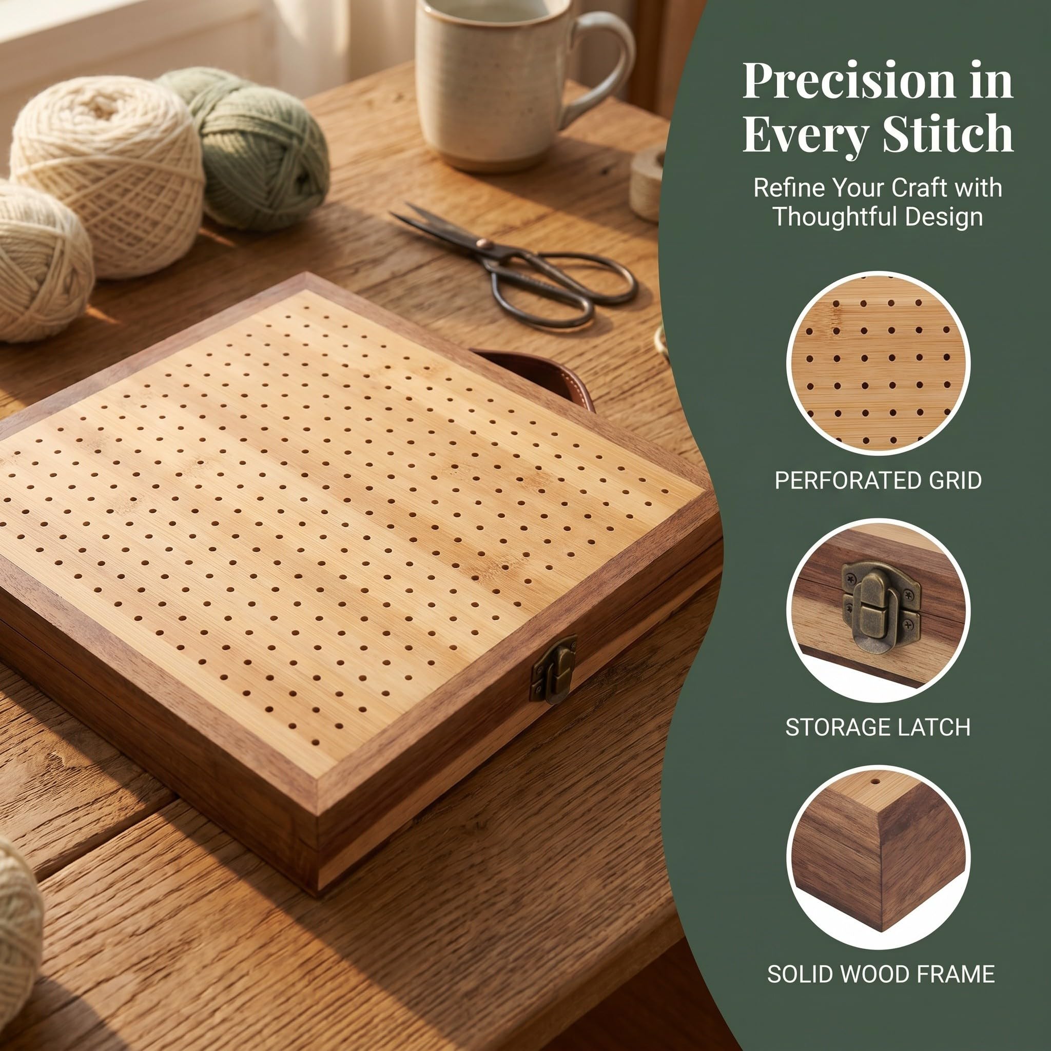 Tabla de Bloqueo y Ángulo Ajustable para Crochet de Madera con Cajón