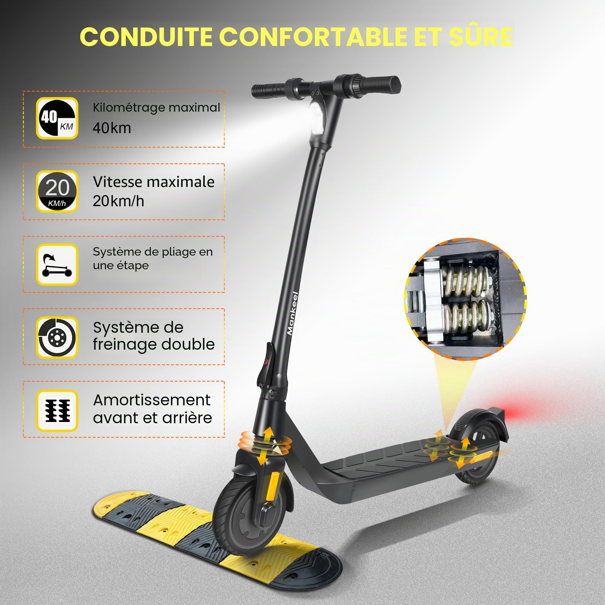 Trottinette électrique Pliable pour Adultes avec Roues Solides de 10 inch, Moteur Max. 1200W, Portée de 50-65 km, 25 km/h, Idéal pour Les Adolescents et Les Adultes (Ampères-Heures, 10.4)