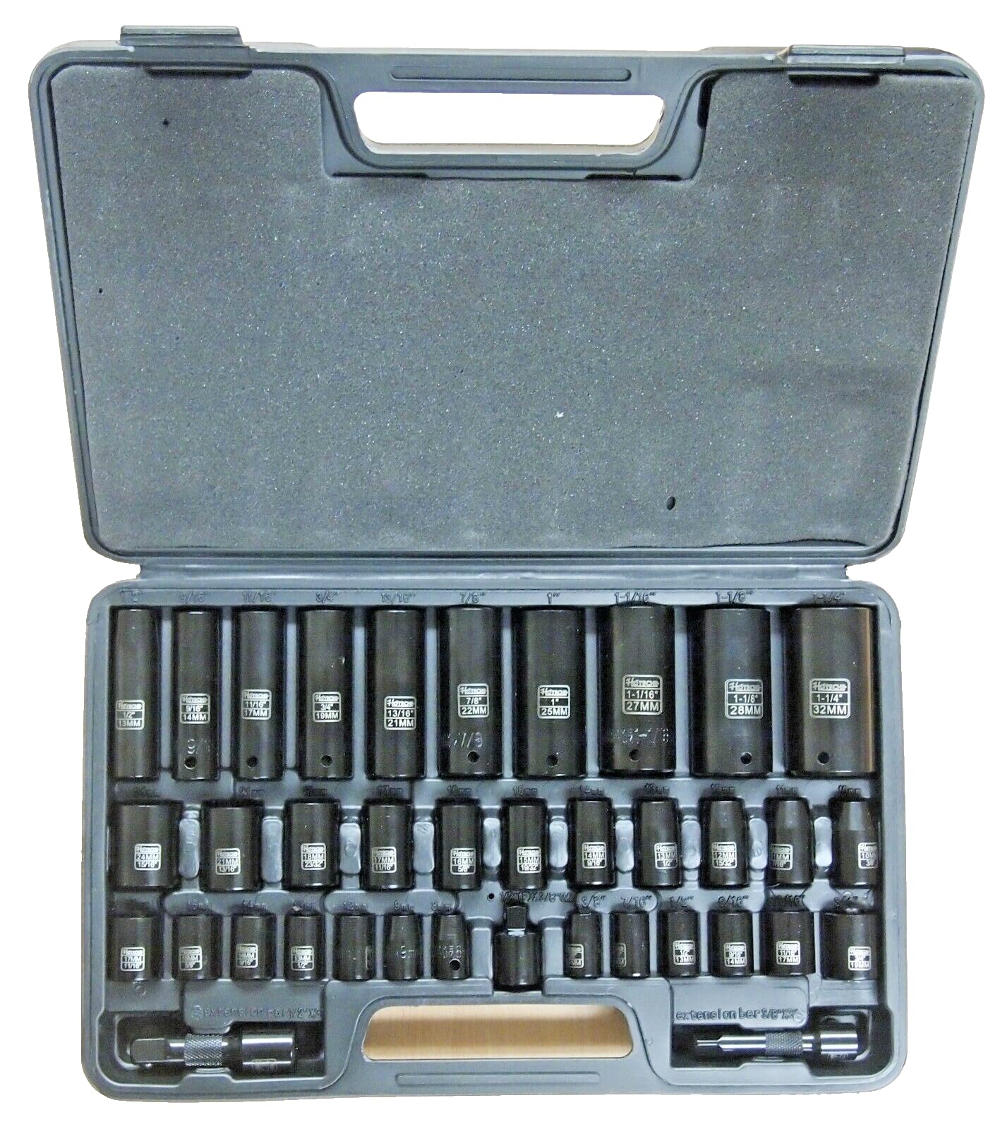 Lot de 38 douilles à choc 1/2" 3/8" Dr. Duo métrique SAE profonde et peu profonde