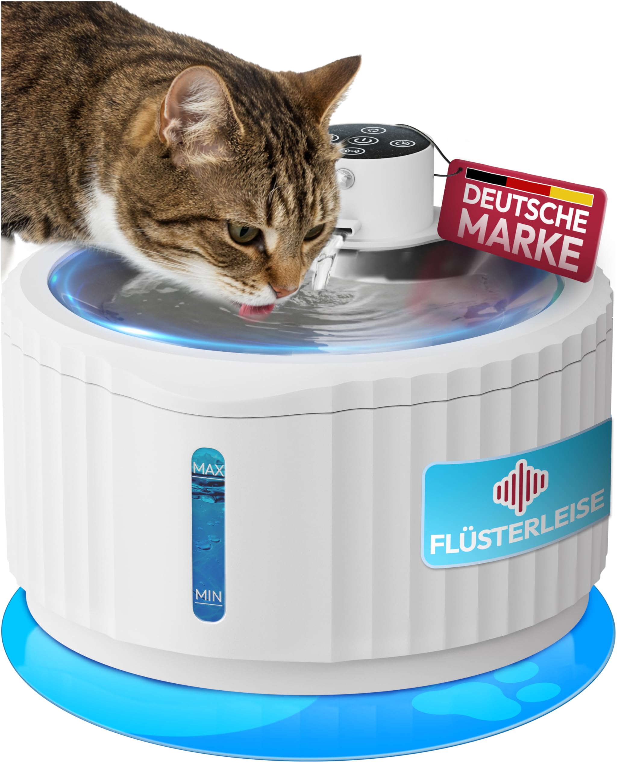 Miaura® Fontaine à eau pour chat sans fil et super silencieuse - Fontaine à boire pour chat 2,8L de capacité - Fontaine à eau pour chat avec détecteur de mouvement - Fontaine à eau pour chat avec une