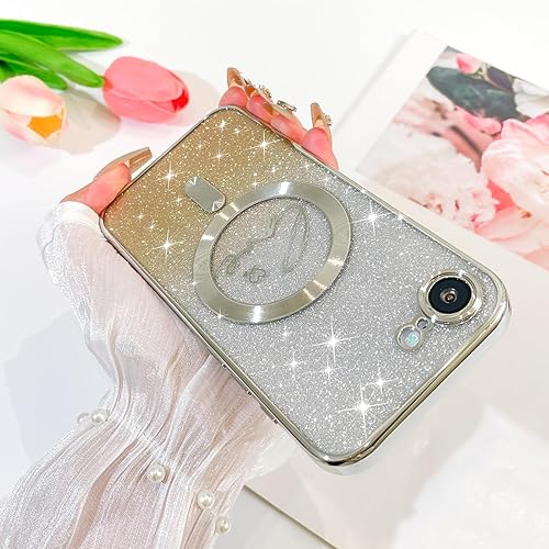 Vista 593 de Fiyart - Funda transparente magnética con purpurina para iPhone 12 para mujeres, con grabado "Love" metálico, protección para cámara y antigolpes