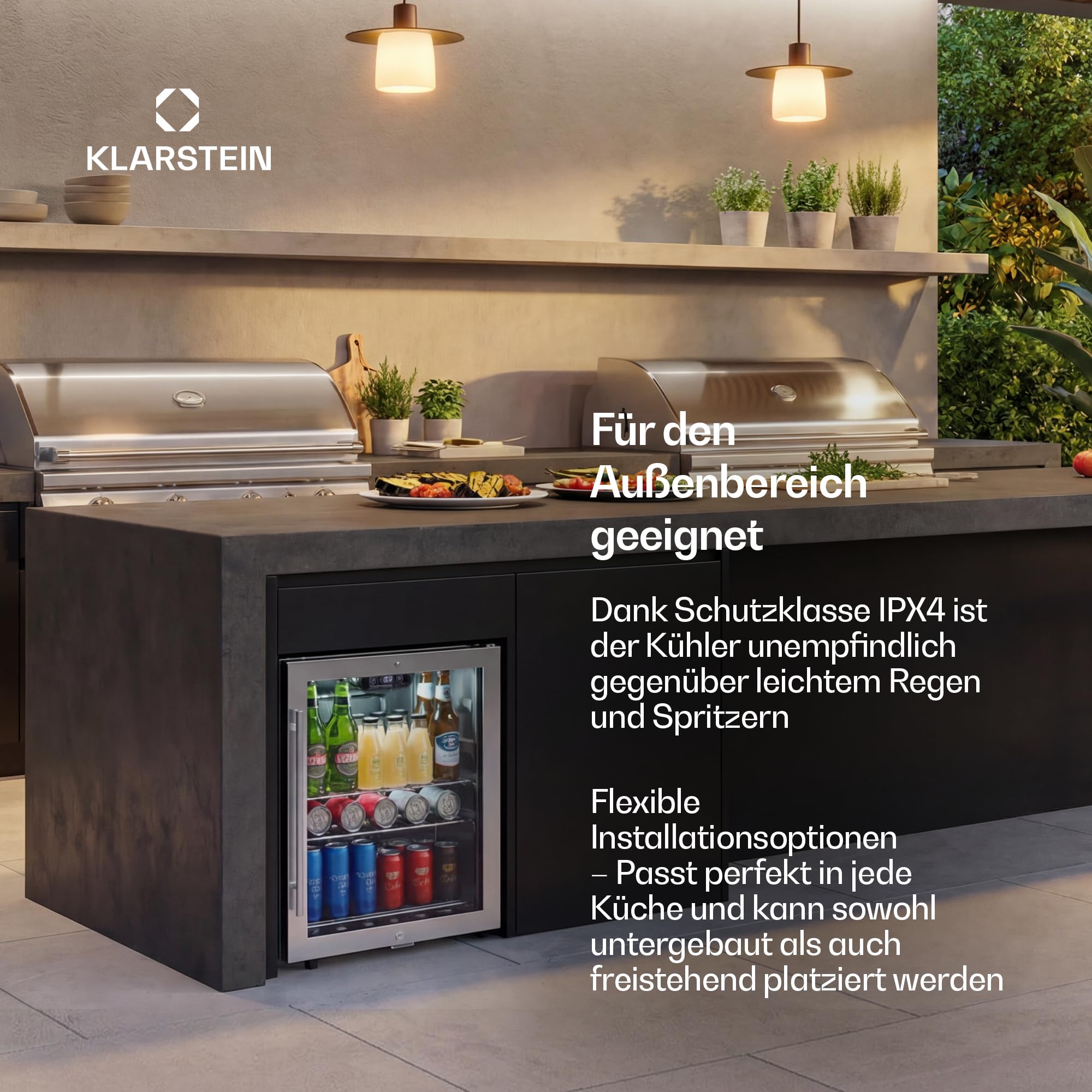 Klarstein LuxeChill Getränkekühlschrank 60 L Glastür 0–10 °C Touch-Bedienfeld LED-Beleuchtung IPX4