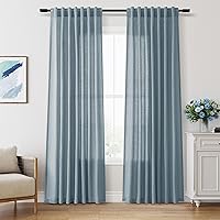 Vista 72 de Paneles de cortina de lino con pestaña trasera, de 84 pulgadas de largo, cortinas plisadas semitraslúcidas, mezcla de lino sintético, estilo rústico