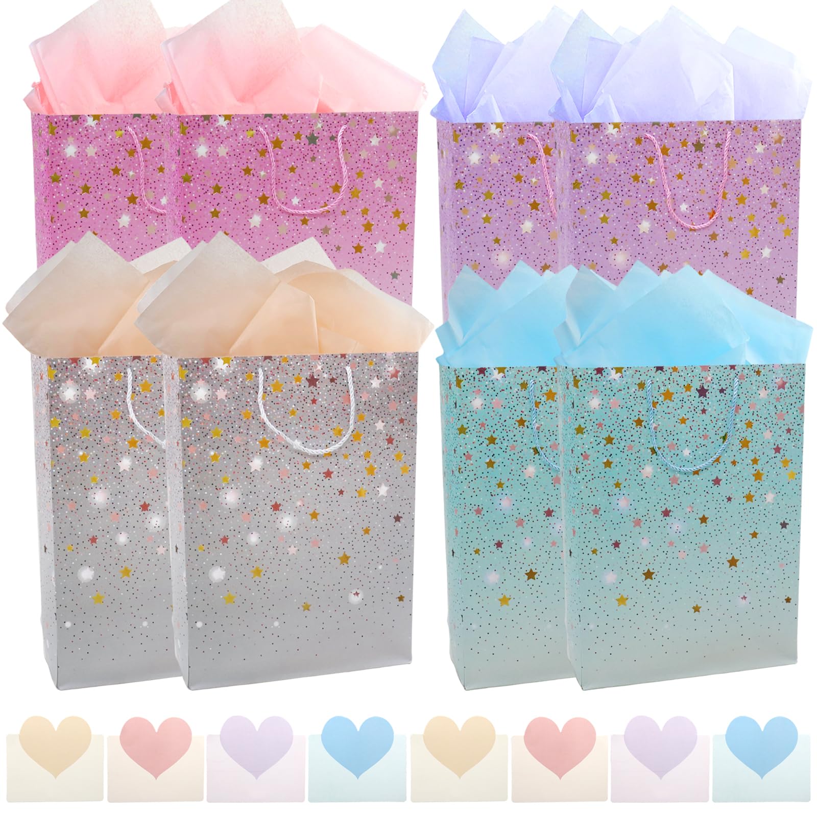 Large Gift Bags, 8pcs Paper Birthday Gift Bag with Handle, 16.5x2.8x5inch