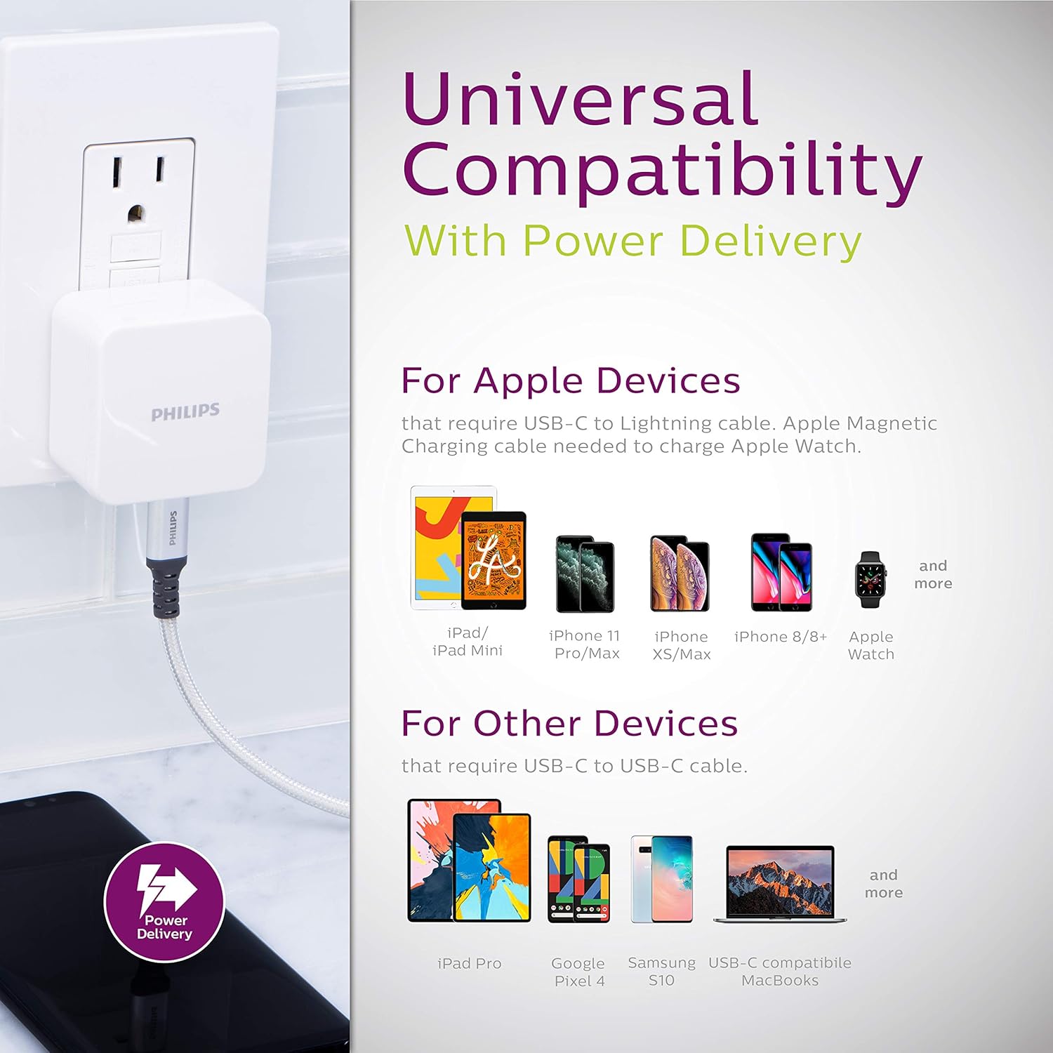 Best Seller Philips 27W USB-C Wall Charger, for iPhone 12/11/Pro/Max/XS/XR/X/8, iPad Pro/Air/Mini, MacBook Air, Samsung Galaxy S21/S10/S9/Plus, Google Pixel 5/C/3/2/XL, White, DLP2509Q/37