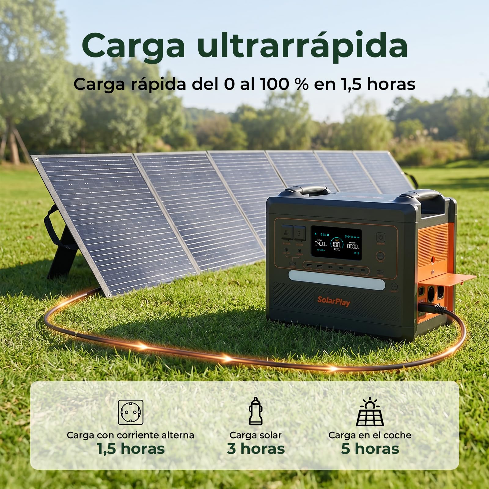 SolarPlay Estacion de Energia Portatil 2500W, 2300Wh Generador Solar con Batería LiFePO4, Salida 12 Puertos, Power Station Portable para Camping, Autocaravana, Emergencia (Q2402M)