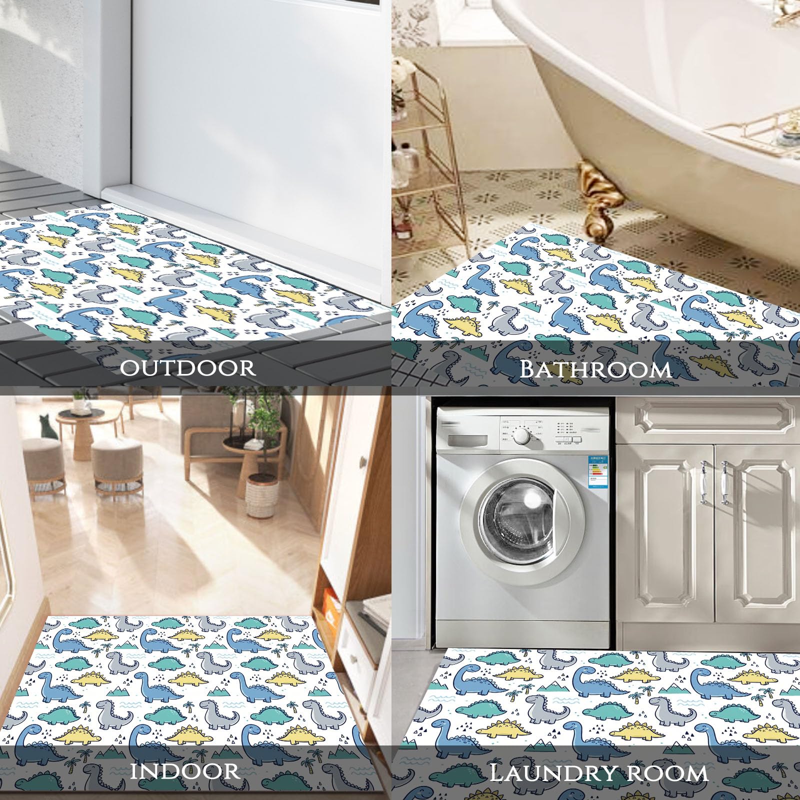 Felpudo de Entrada 80x120cm, Alfombra Animado Juguetón Atrapapolvo Alfombra Dinosaurio Dibujos Animados Antideslizante Lavable, Alfombrilla con Microfibras Suaves para Puerta, Pasillo, Azul Claro