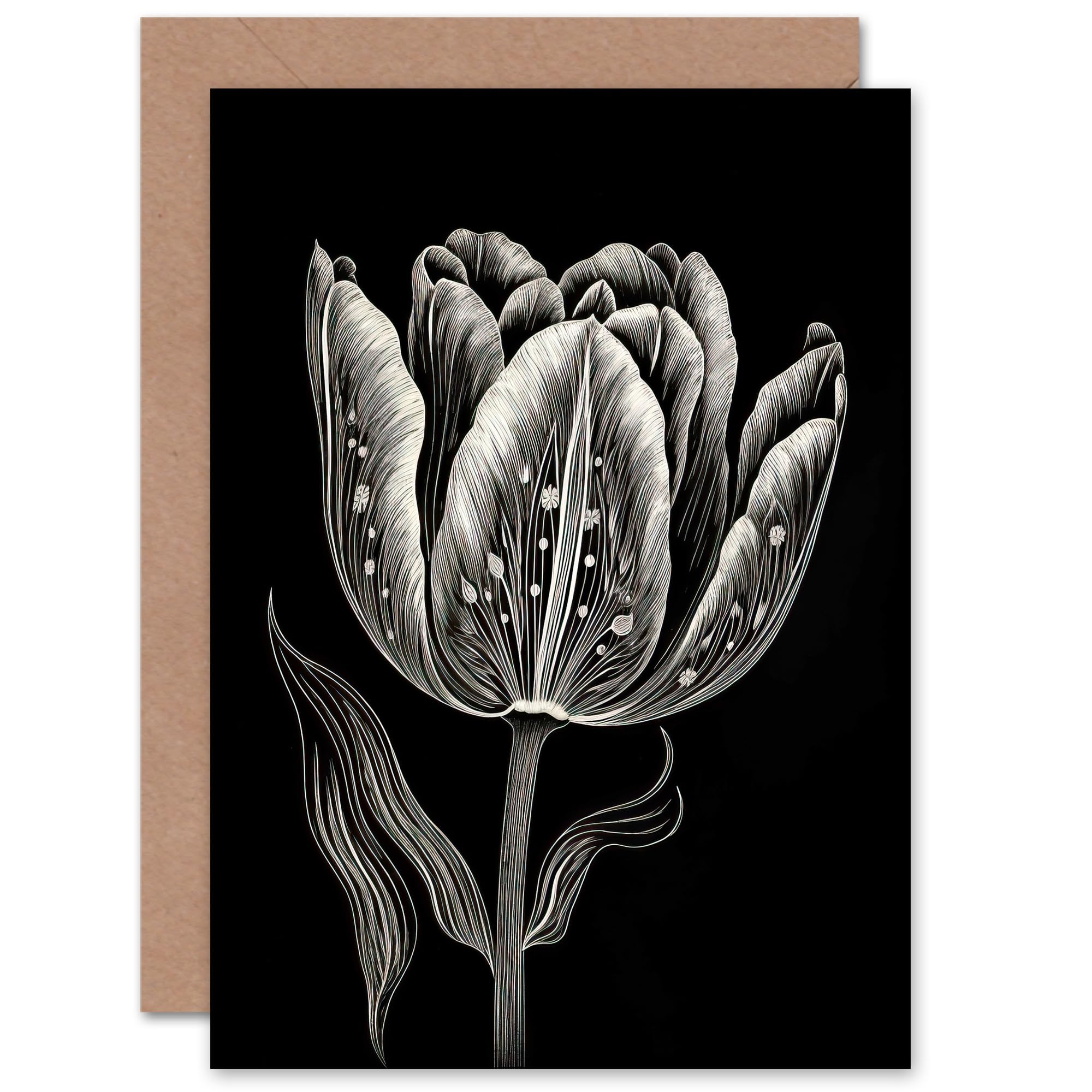 Artery8 Tulip Flower Folk Art for Wife Her Mum Sister Daughter Mom Gran Nan Birthday Thank You Congratulations Blank Art Greeting Card