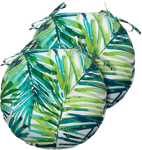 Magpie Fabrics Cojines redondos de 15 pulgadas con lazos, juego de 2, impermeables, para todo tipo de clima, acolchado de 4 pulgadas de grosor, para