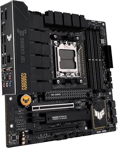 ASUS TUF GAMING B850M-PLUS WIFI AMD mATX motherboard, 14+2+1 80A DrMOS power stages, DDR5, PCIe 5.0 Ready, 3xM.2 slots, Wi-Fi 6E, Realtek 2.5Gb Ethernet, DisplayPort, HDMI, BIOS FlashBack, Aura Sync - 3