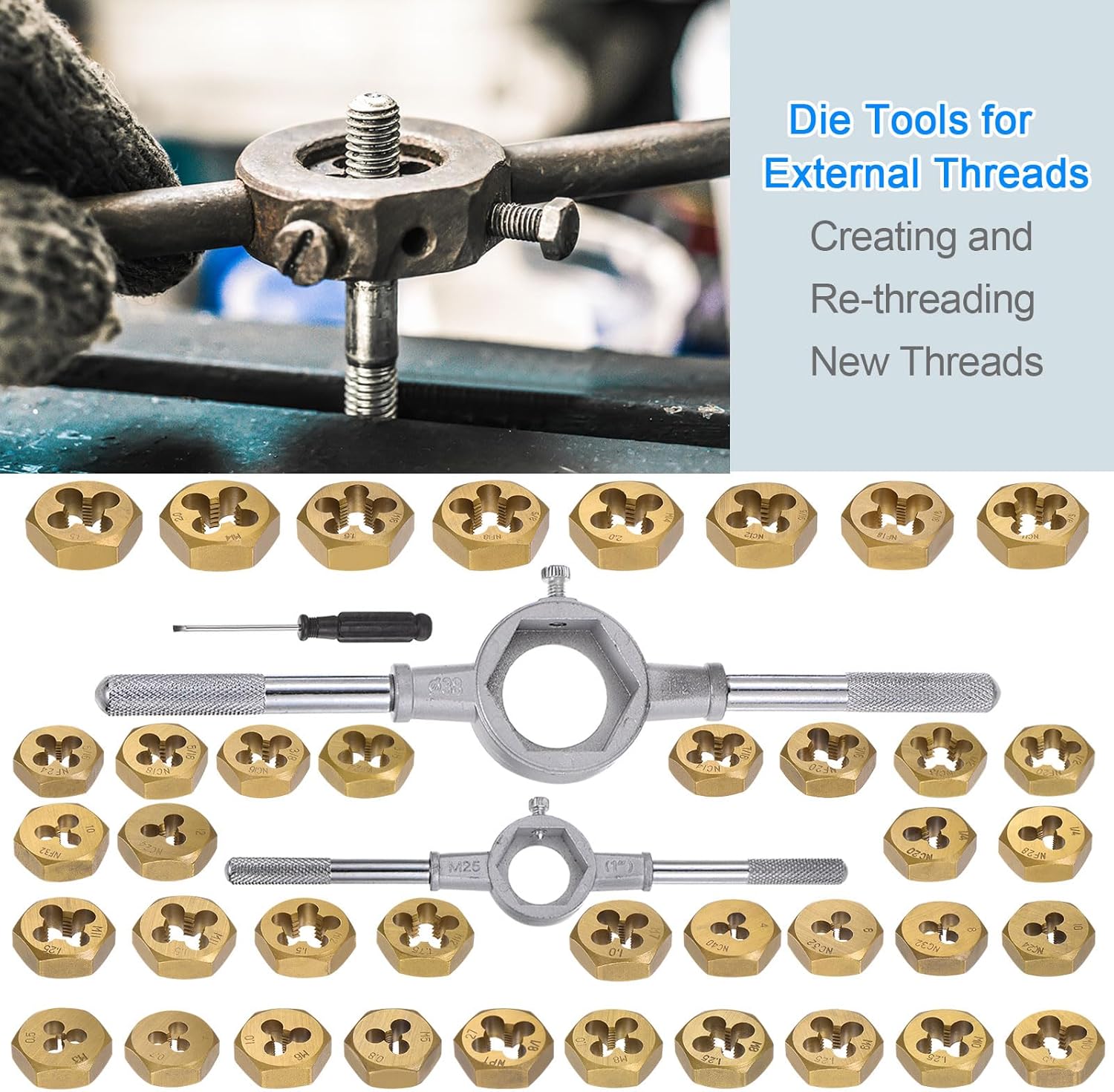 HARFINGTON 86pcs Tap and Die Sets SAE & Metric Threading Tool with Wrench Handle for Threading and Rethreading External & Internal Threads