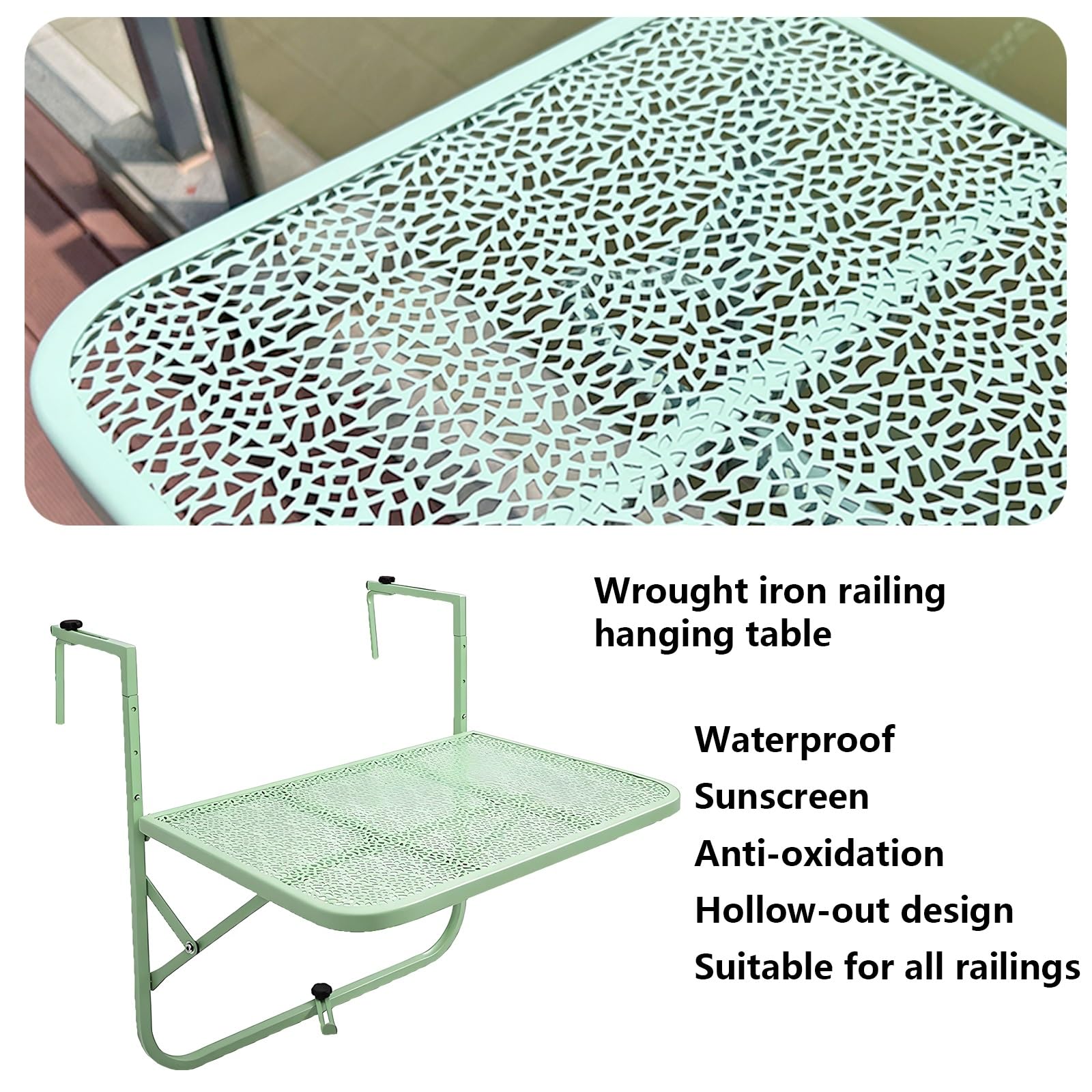 Tavolo Sospeso for Balcone,Tavolino Pieghevole da Balcone,Tavolo da Appendere a Sospensione di Ferro, Tavolo da Ringhiera Altezza Regolabile a 3 Livelli, Ferro, Nero(White)