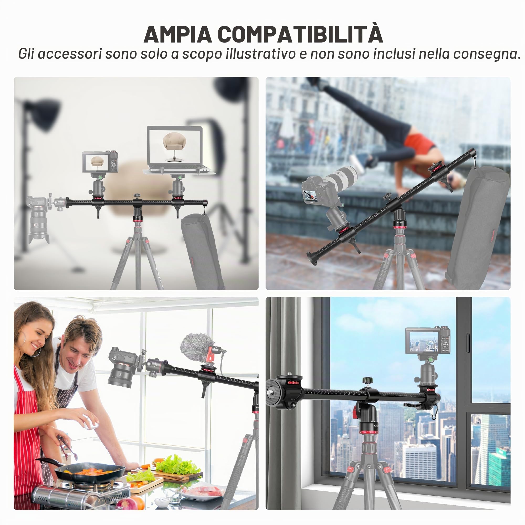 Manbily Braccio di estensione per treppiede, colonna centrale orizzontale da 70,1 cm, barra per accessori per treppiedi in alluminio a tre montaggi, braccio girevole a 360 ° per riprese in testa per
