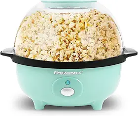 Elite Gourmet Popper de máquina de pipoca de agitação automática, máquina de pipoca de óleo quente elétrica com tampa de medição e tigela de servir reversível integrada, ótima para festas em casa crianças, aprovação pela Safety ETL, menta menta