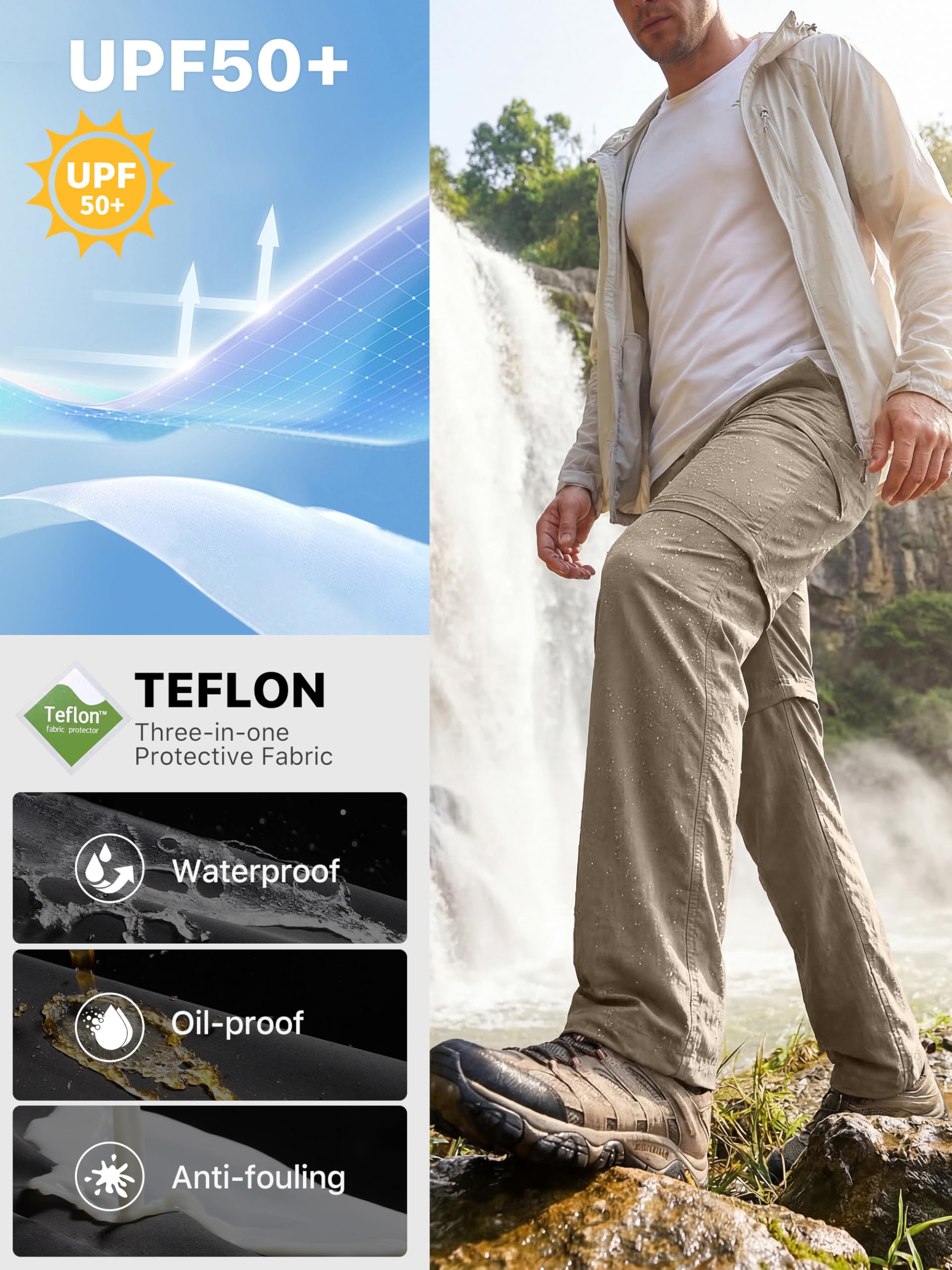 FREE SOLDIER Pantalon de randonnée convertible pour homme avec ceinture - Léger - Séchage rapide - Nylon Spandex (kaki convertible 42 W x 32 L)