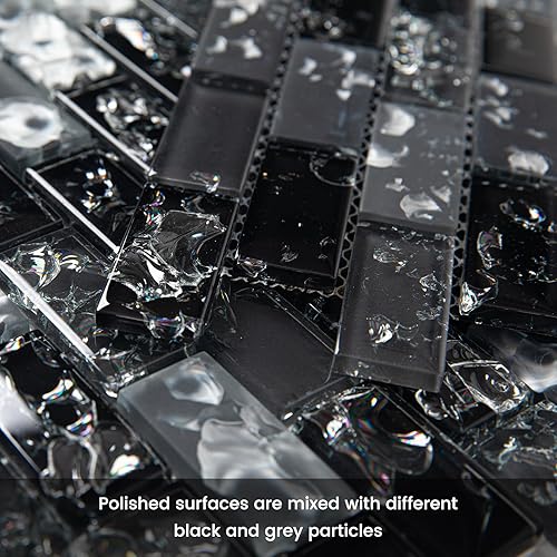 Miniatura 6 de Azulejo de mosaico de vidrio para salpicadero negro y gris de 12 x 12 pulgadas para salpicadero de cocina, baño y ducha (paquete de 5, 5 pies