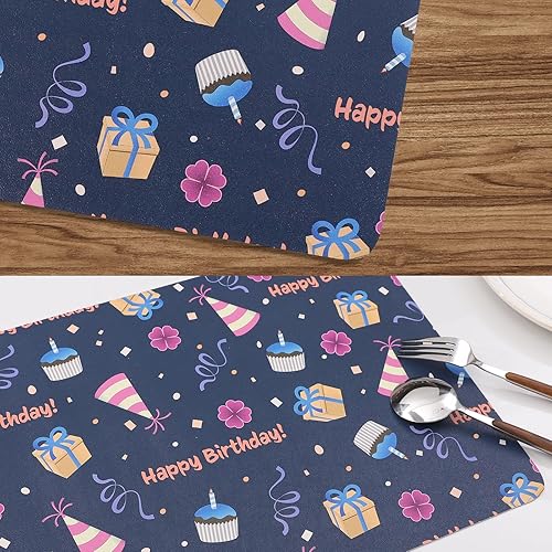 Vista 16 de Juego de 4 caminos de mesa de feliz cumpleaños, manteles individuales de cuero lavables, resistentes al calor y antideslizantes, adecuados