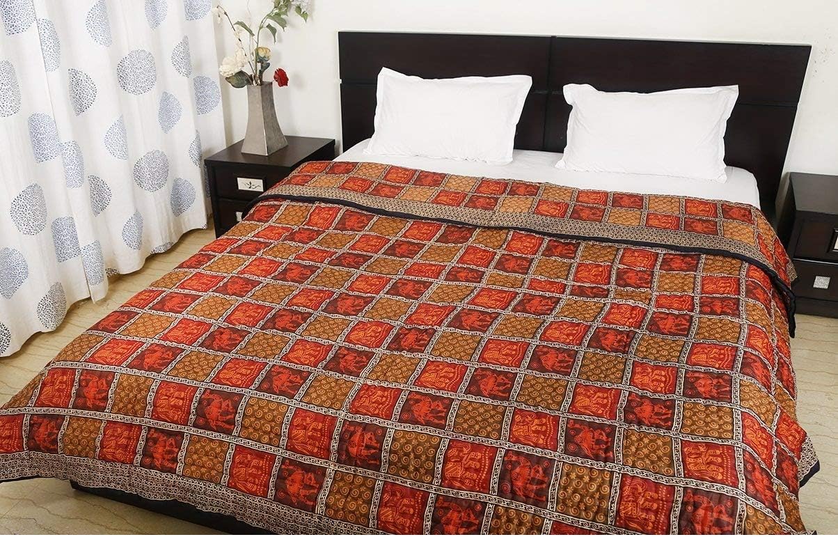 Indian Jaipuri Multi Block Cotton Design Authentic Handmade Reversible Rajasthani Single Bed Jaipuri Razai ( Sanganeri Quilt, Rajai ) with Cotton Filling