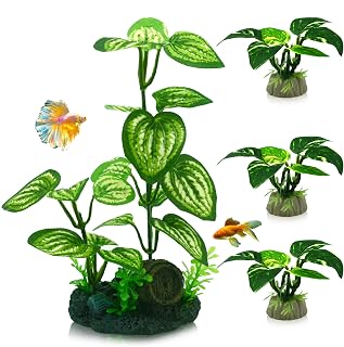 EDGCTYU 4PCS Green Silk Aquarium Plants for Betta Fish Tanks - Realistic Foreground Water Grass Decorations