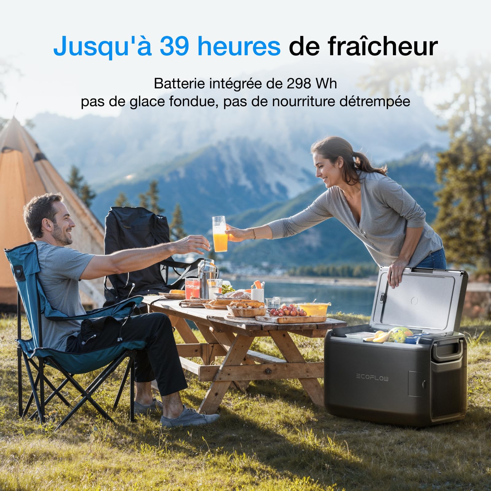 EF ECOFLOW GLACIER Classic 45L réfrigérateur congélateur portable avec batterie de 298 Wh, glacière 2 zone pour voiture, refroidissement autonome 39 h, pour camping, voyages, pêche et hors réseau