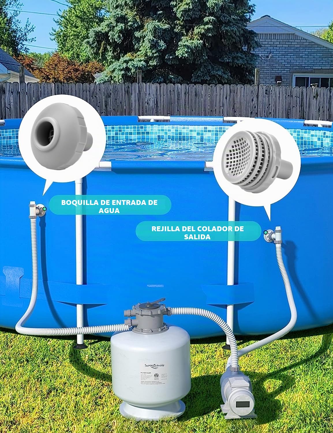 Pipihome Juego de conexión para piscina de 32 mm, boquilla de entrada para piscina, filtro de piscina, accesorios con rosca interior para atornillar, compatible con revitalización del agua (gris)