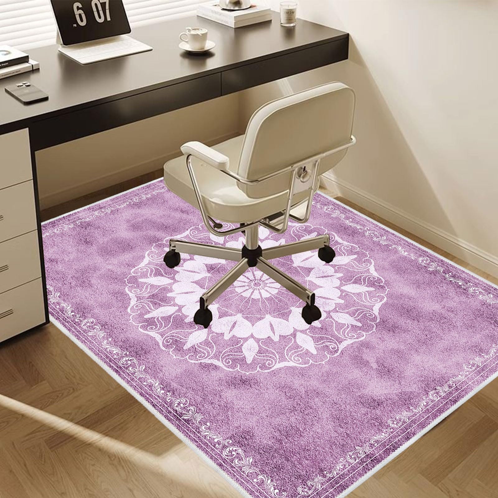 Round Desk Chair Rug Under Desk Rug Office Chair Mat For Hard Floors 4x5 Feet Pink - Desk ...