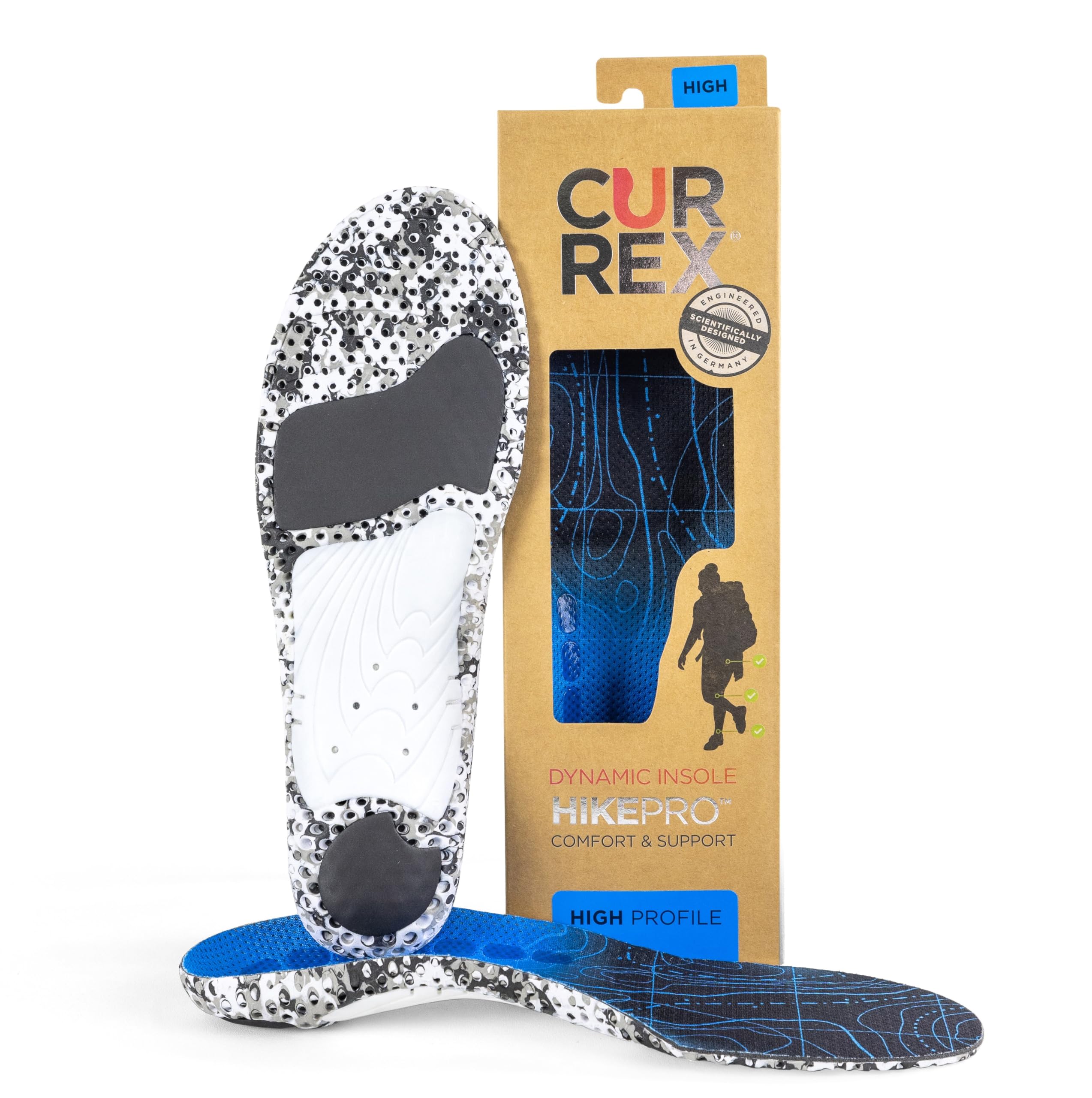 CURREX HikePro Insoles for Hiking Boots & Shoes – Shock Absorbing Inserts to Help Reduce Fatigue and Increase Performance – Anti-Slip Heel Surface for Stability – for Men & Women – High Arch, Small