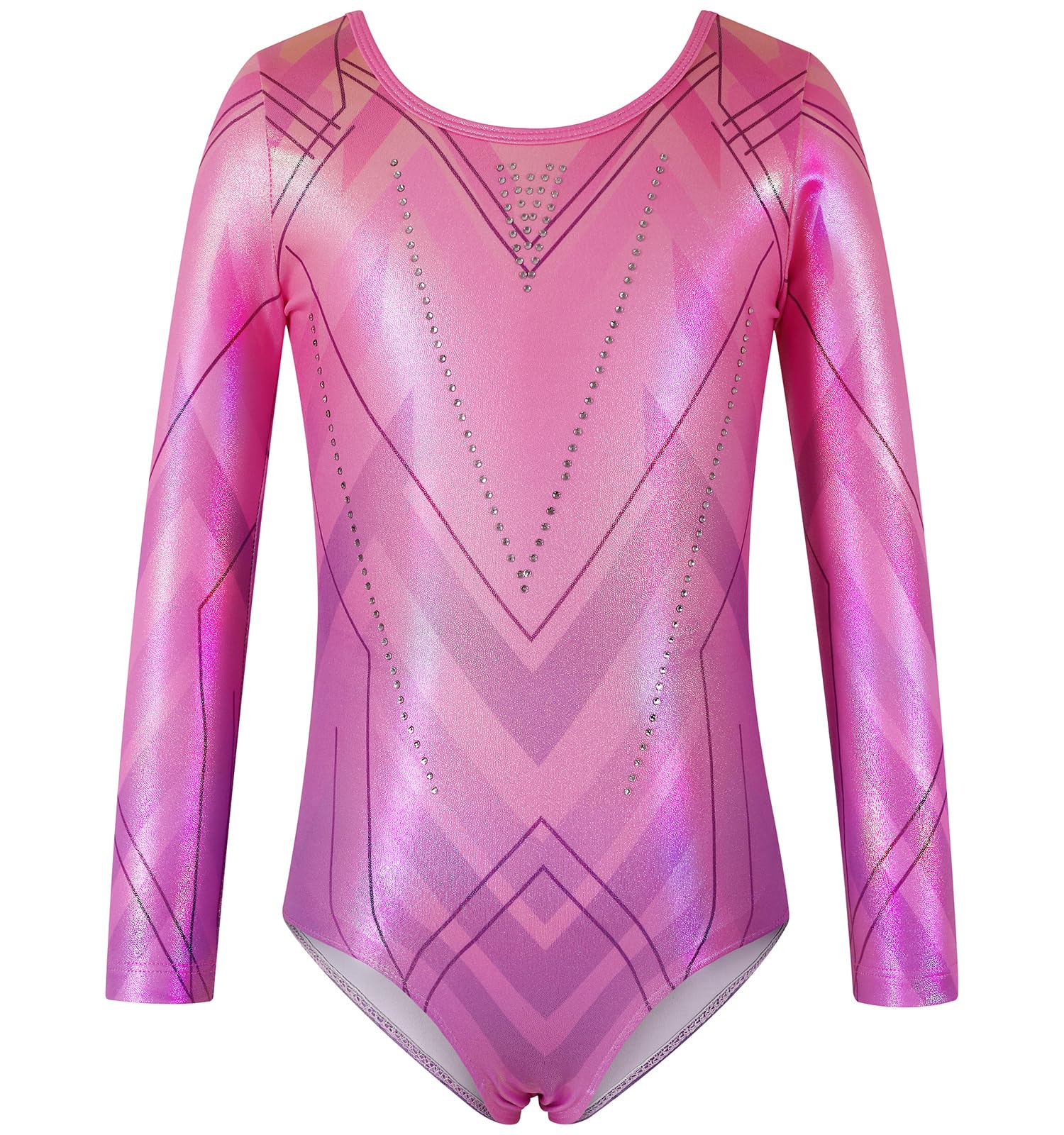 Hovershoes Gymnastics Leotards for Girls, Shiny Long Sleeve Bodysuit Athletic Dancewear Sparkle Biketard for Kids Children Teens
